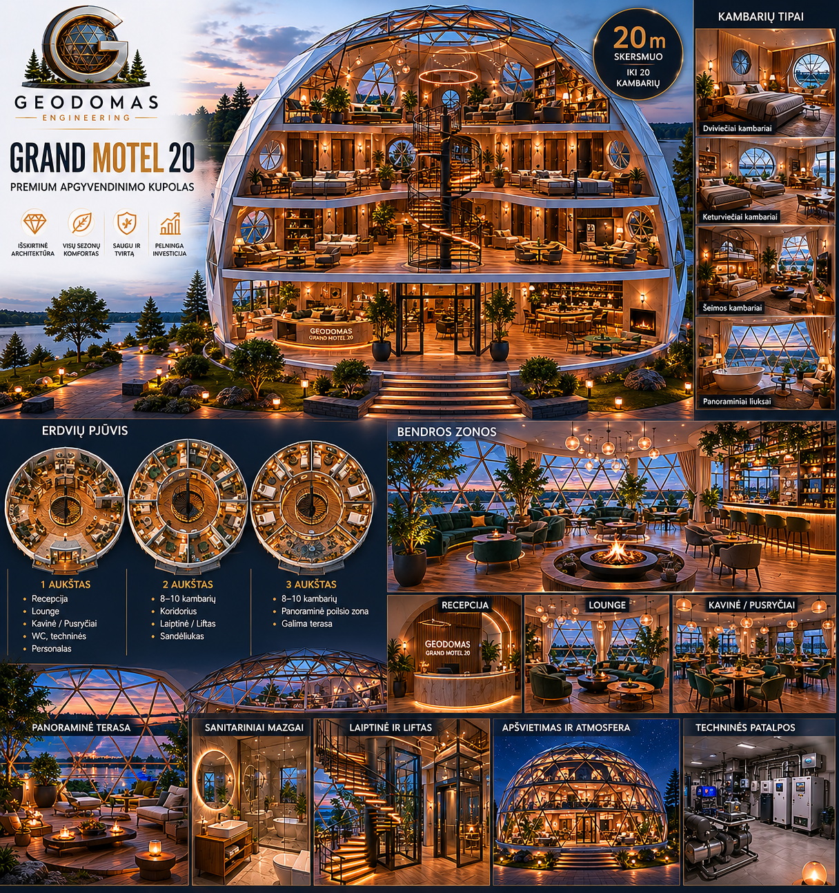 GEODOMAS GRAND MOTEL 20 | 20 kambarių Kupolas virš 500m²