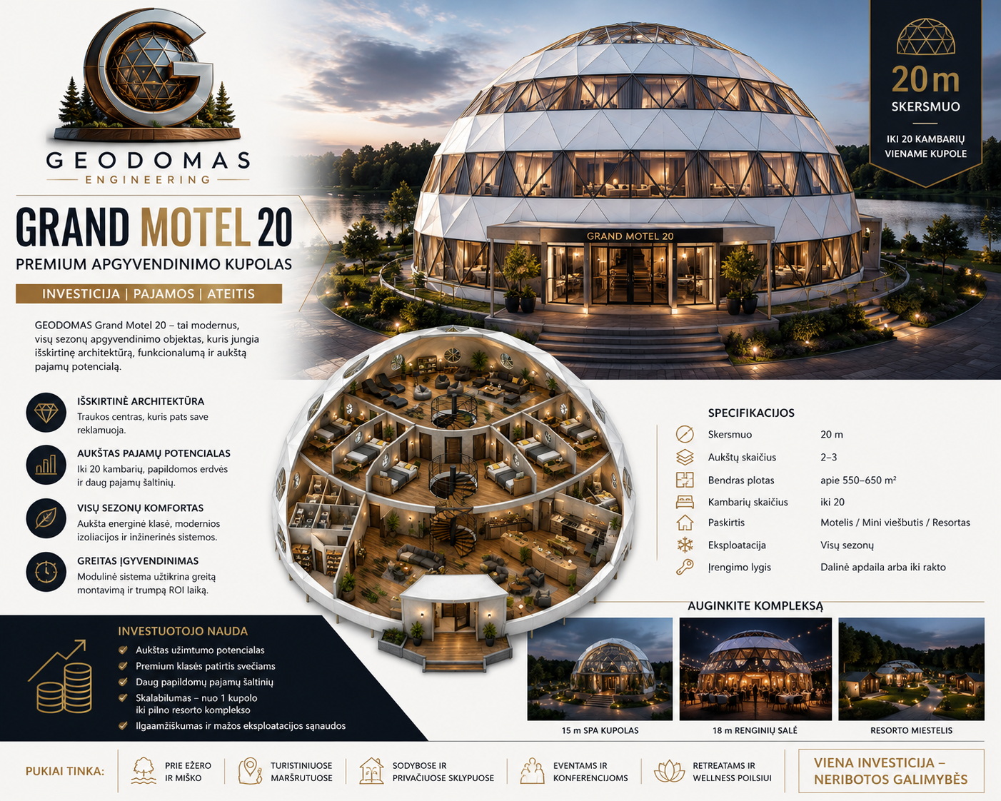 GEODOMAS GRAND MOTEL 20 | 20 kambarių Kupolas virš 500m²