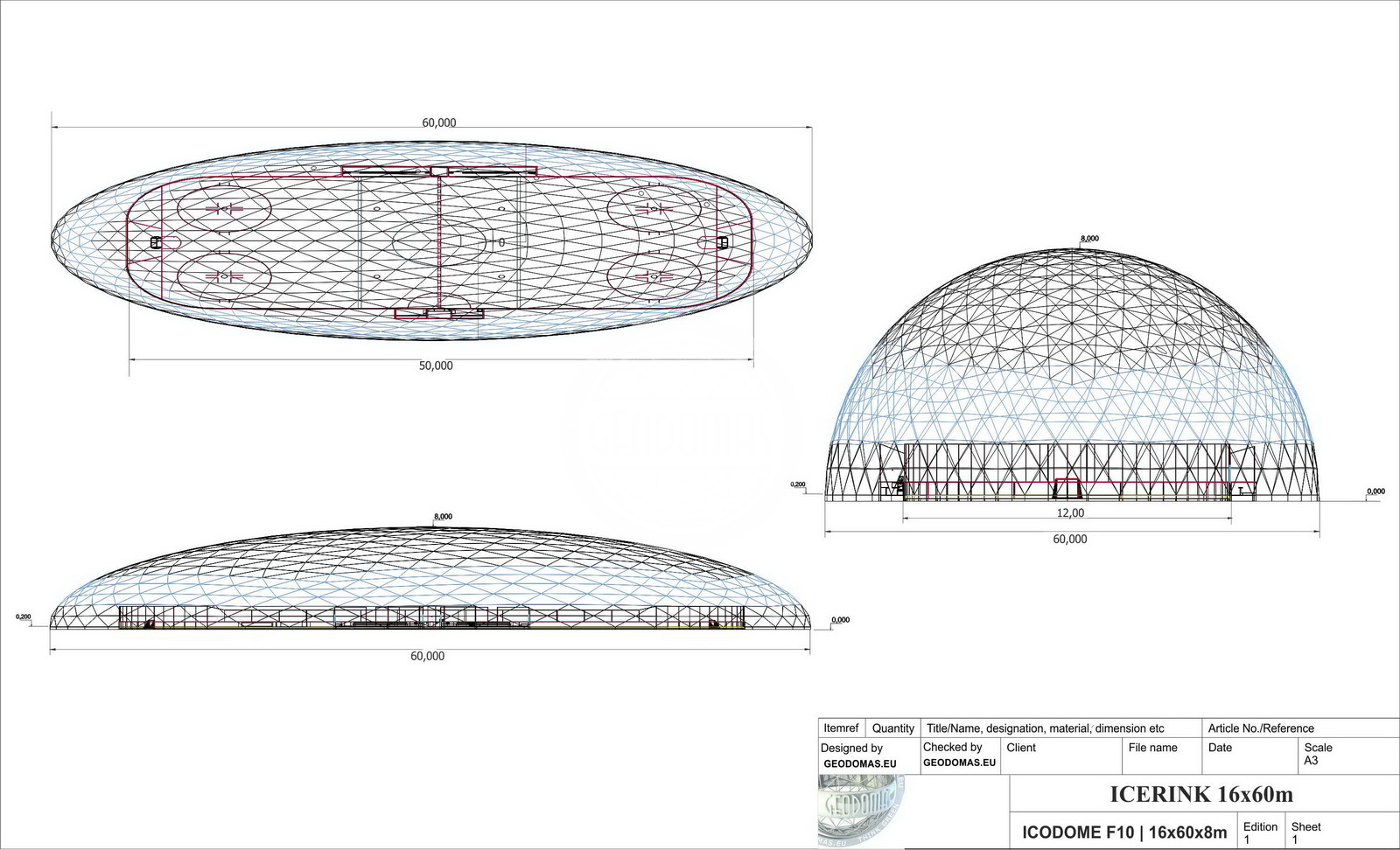 1215m2 Kupolas Čiuožyklai 45x27x10,7m