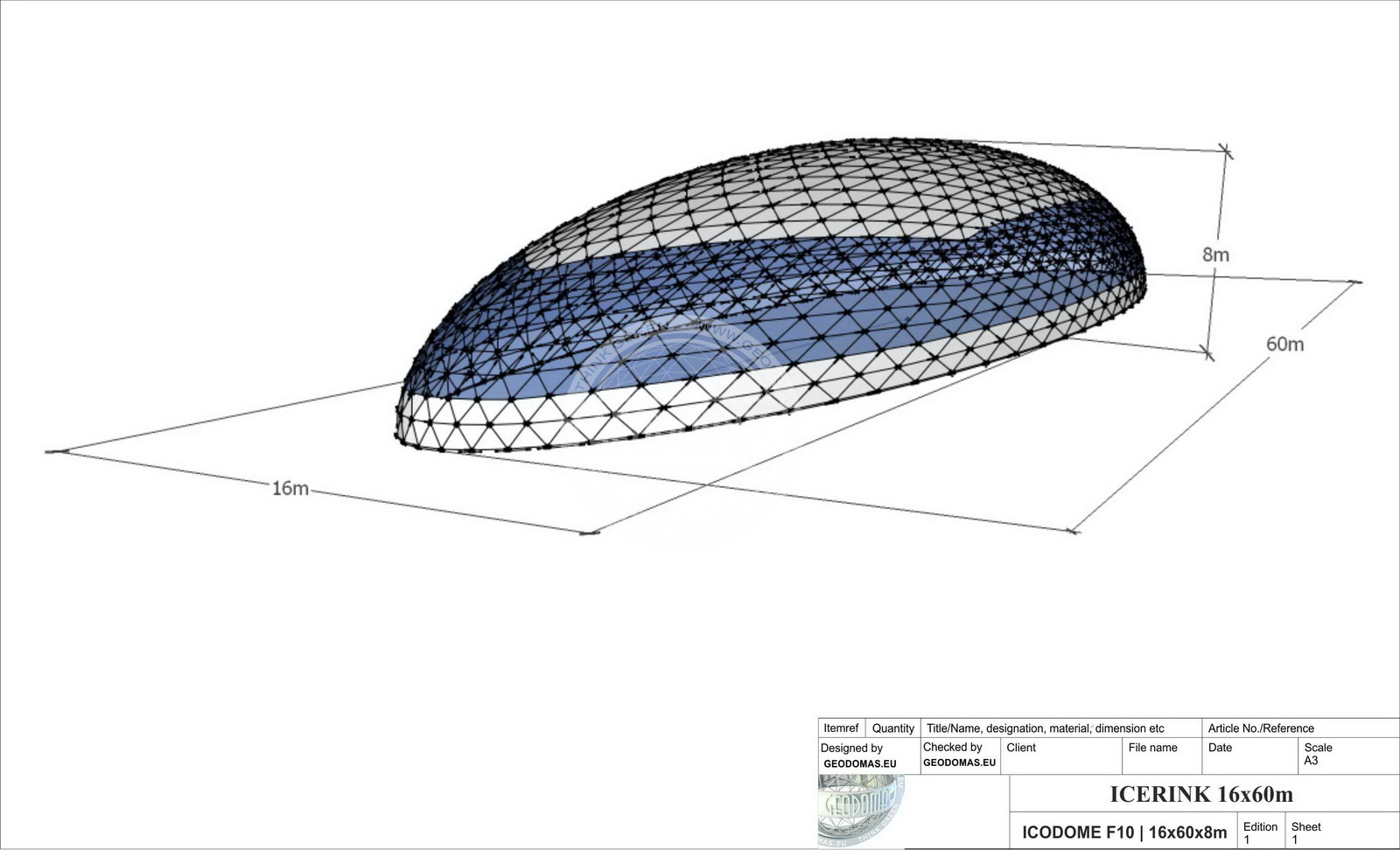 1215m2 Kupolas Čiuožyklai 45x27x10,7m