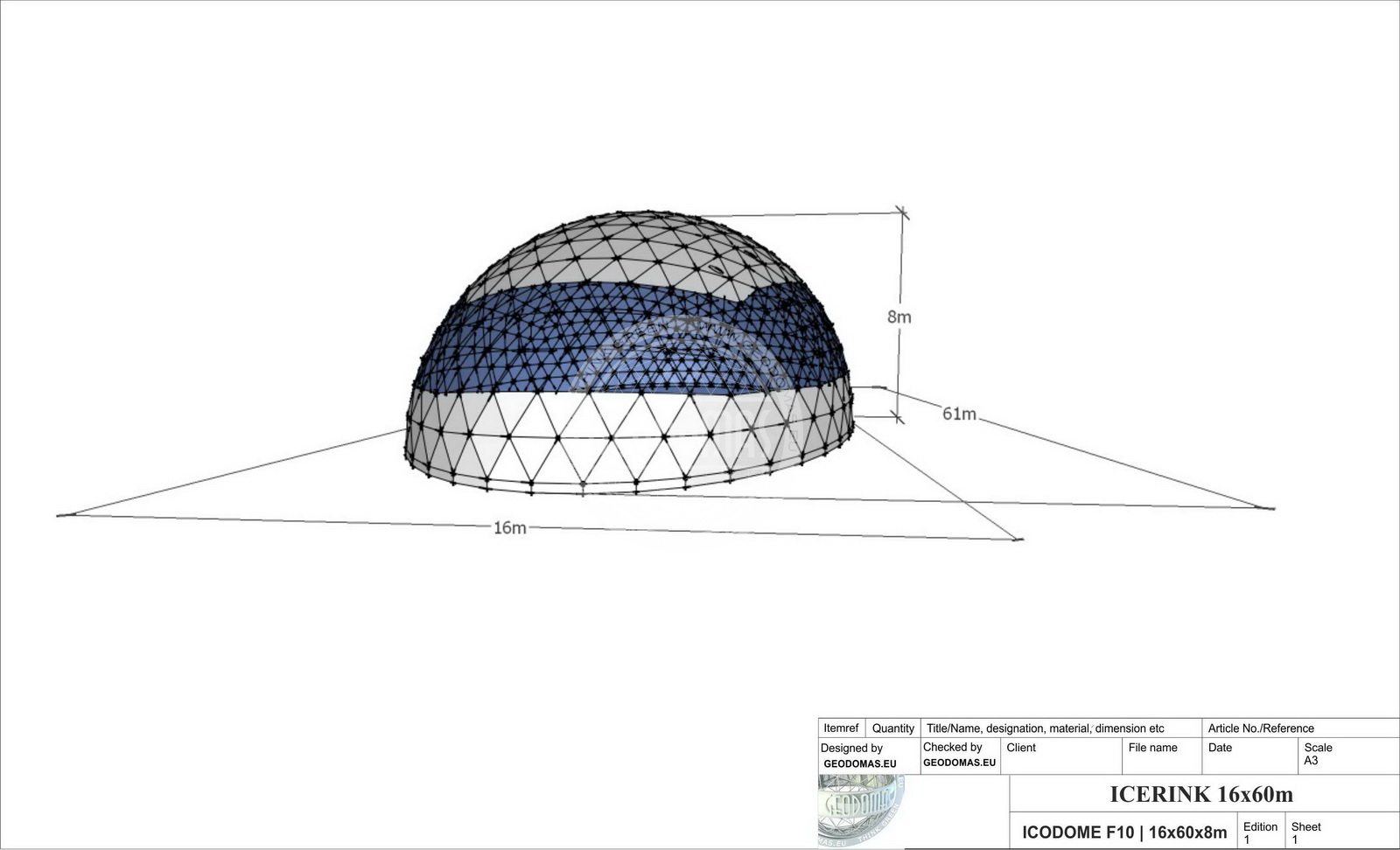 1215m2 Kupolas Čiuožyklai 45x27x10,7m
