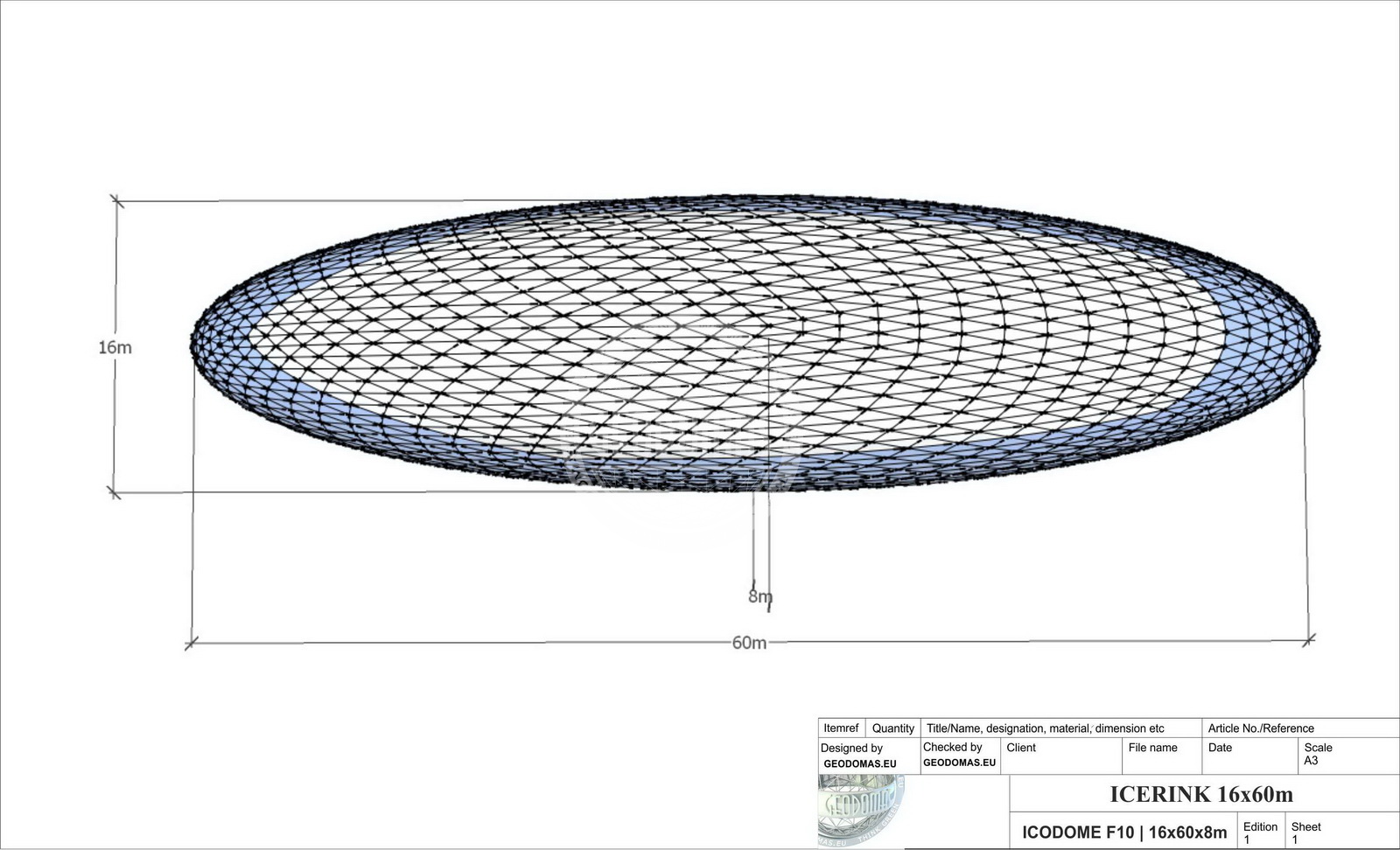 1215m2 Kupolas Čiuožyklai 45x27x10,7m