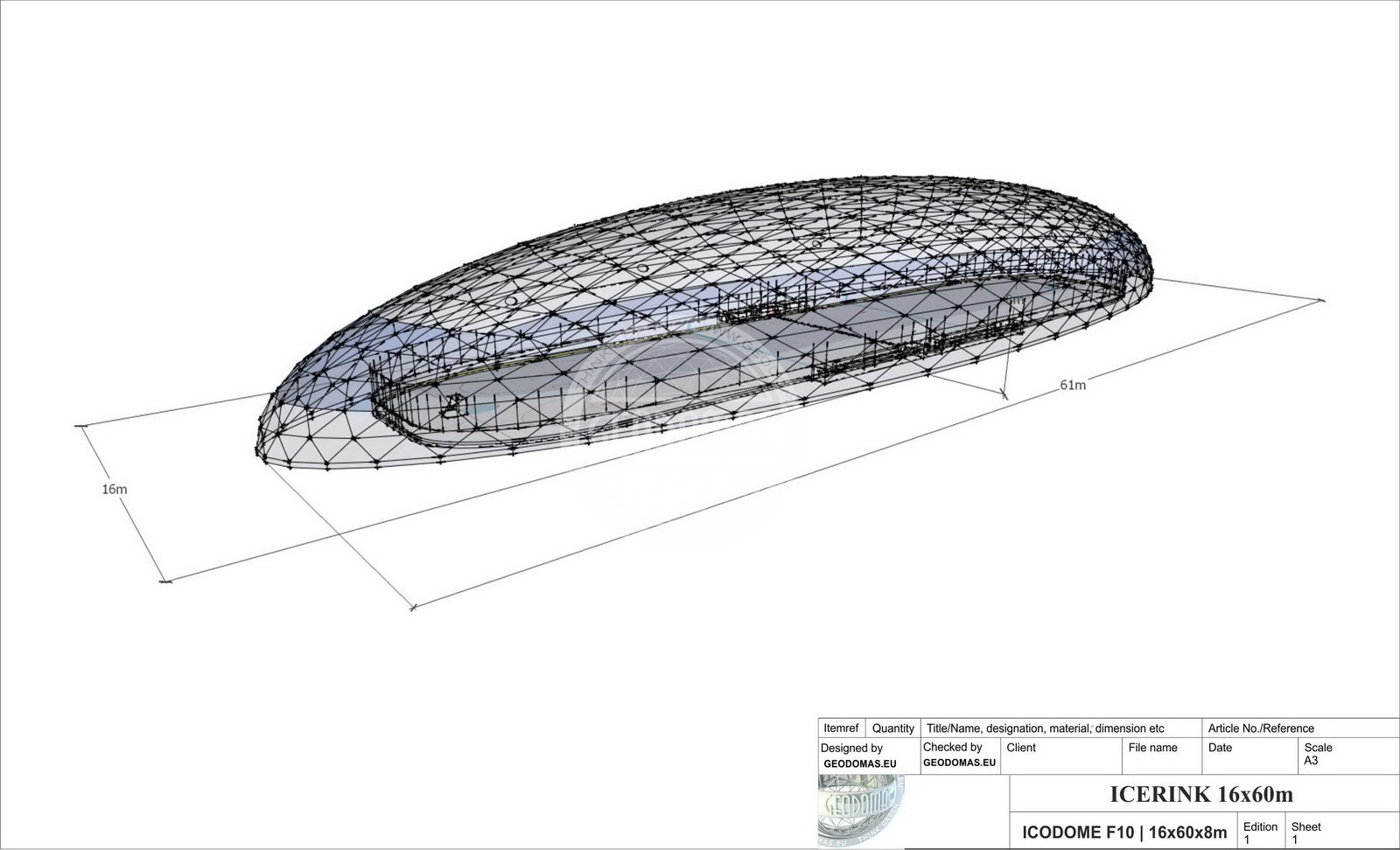 1215m2 Kupolas Čiuožyklai 45x27x10,7m