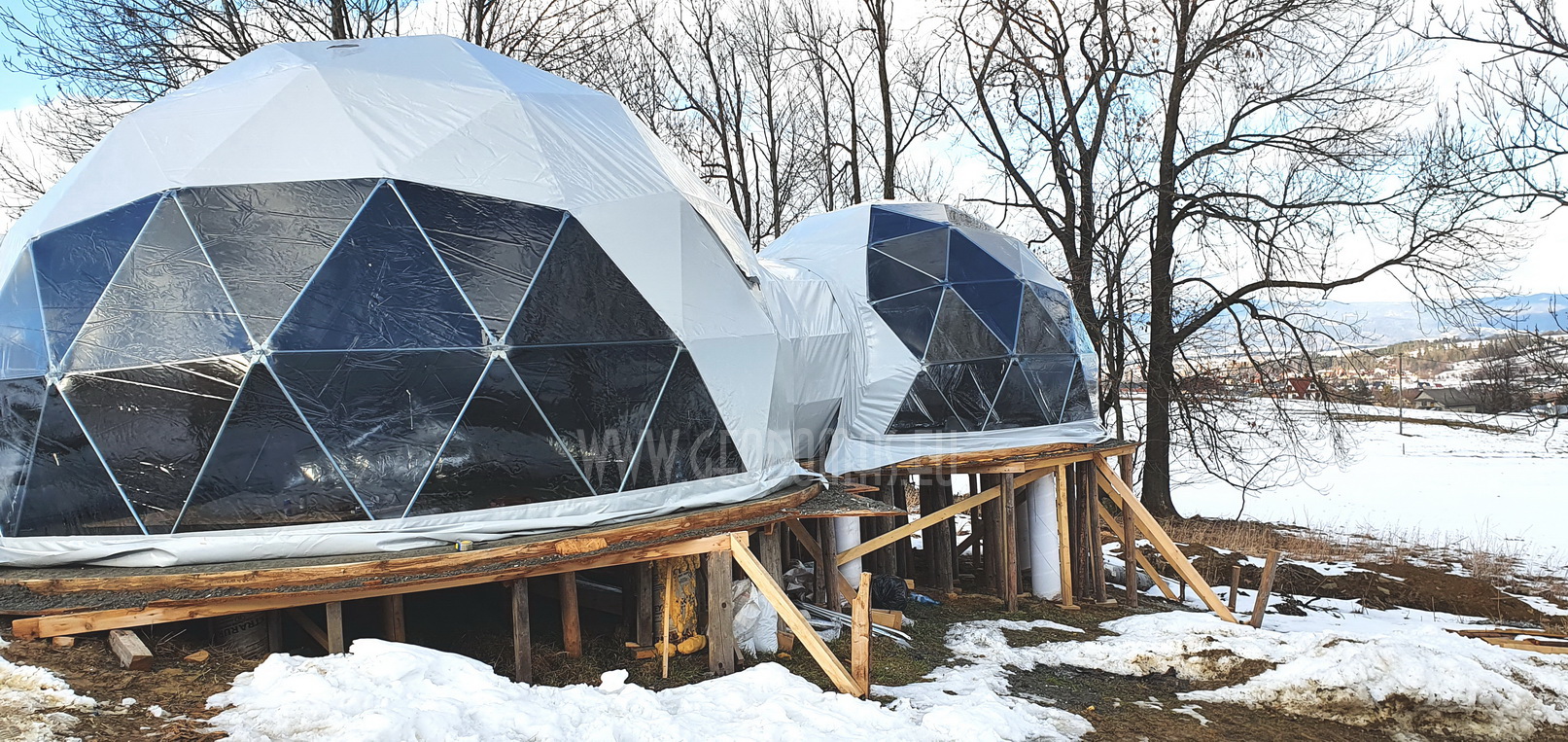 35m²+20m² Glamping SPA Kupolai Ø6,7m & Ø5m | Zakopanė, Lenkija