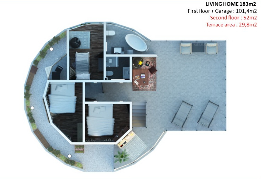 183m² Namo Stiklinis Ø11m Apsauginis Kupolas 6m Aukščio